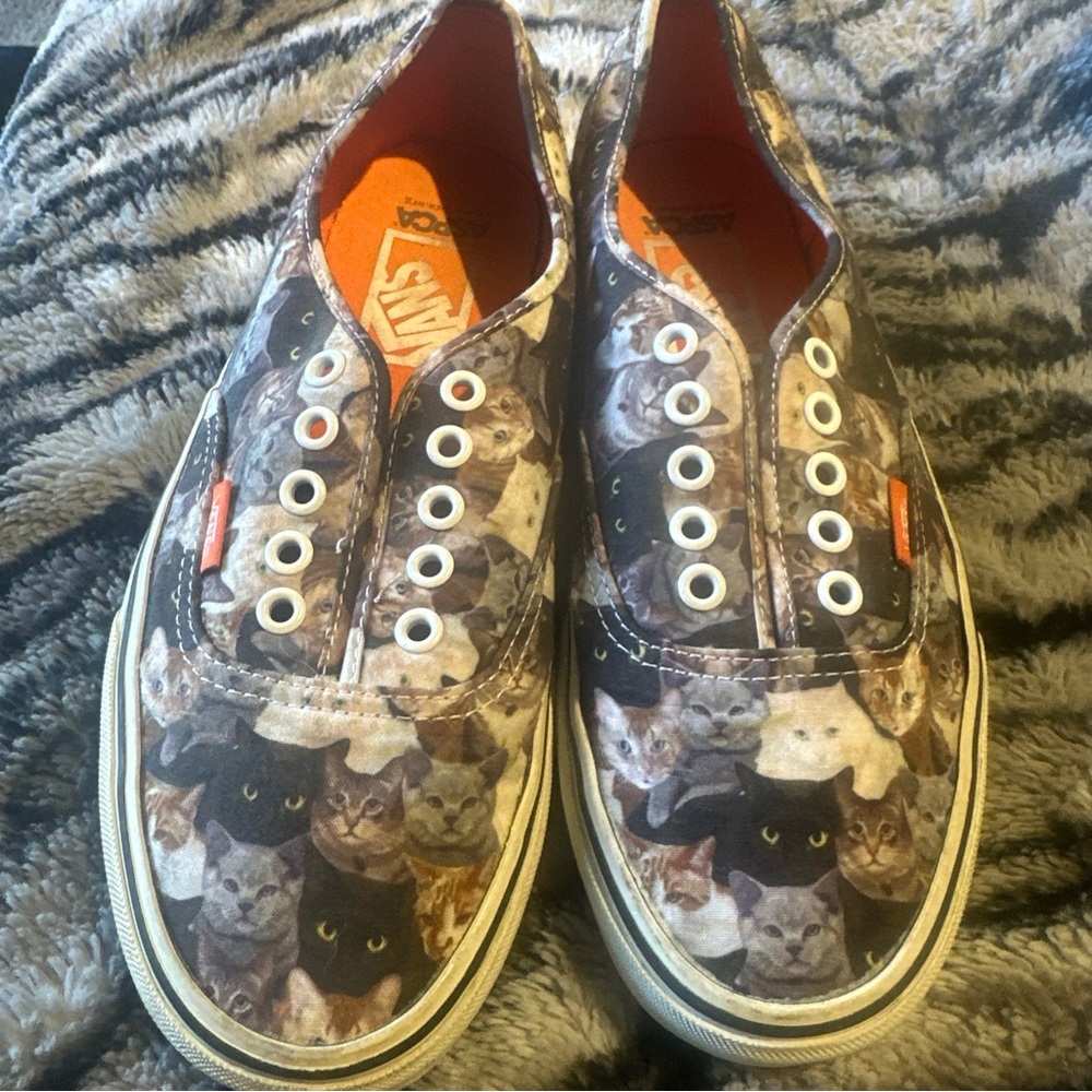 Vans Cat Print Sneakers with Orange Interior